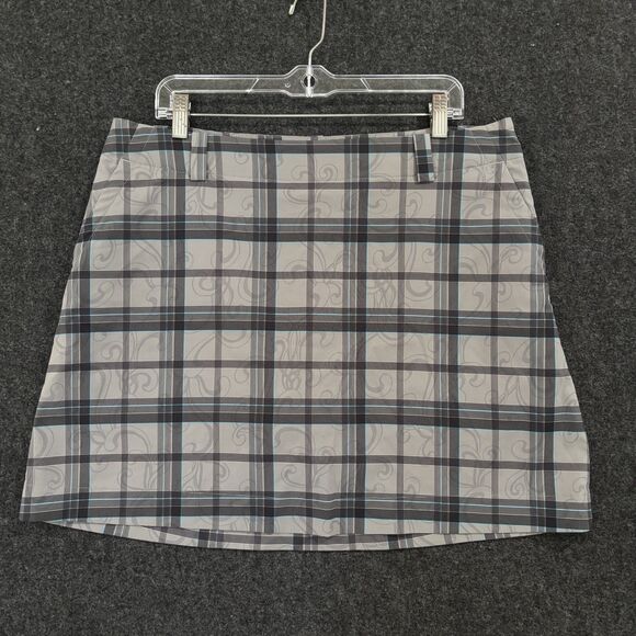 Nike Golf Skirt Womens 14 Gray Blue Plaid Dri-FIT Stretch Athletic Pockets - Picture 1 of 10